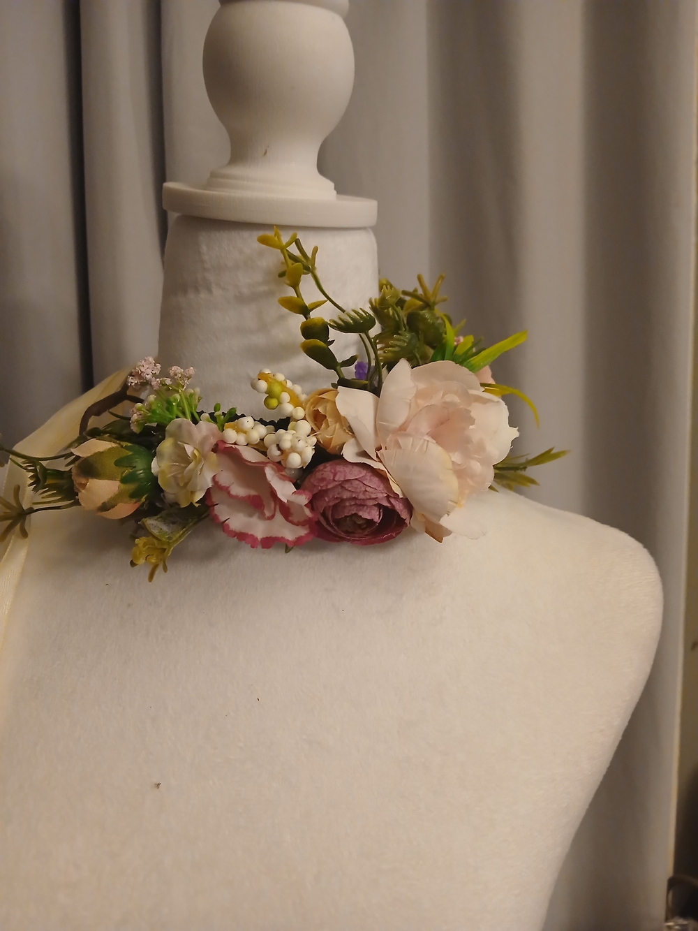 Romantic Floral Crown with Pink, Cream & Green Blooms Festivals Weddings Fairy